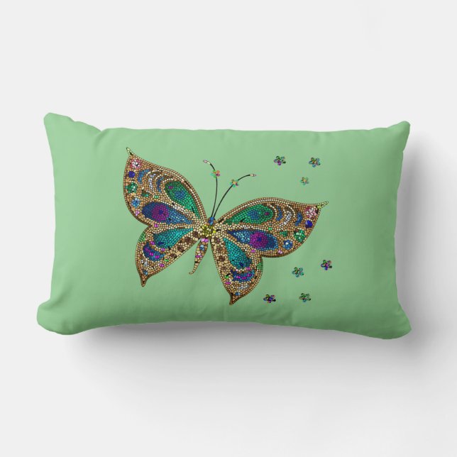 Mosaic Butterfly Green Lumbar Pillow (Front)