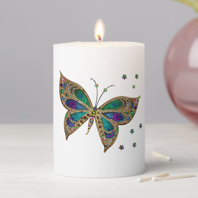 Mosaic Butterfly  Pillar Candle (In Situ)