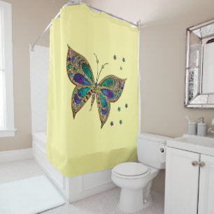 Mosaic Butterfly Yellow Shower Curtain