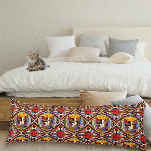 Mosaic Cat _ Colorful Tiles _ Cute Calico Kitty Body Pillow