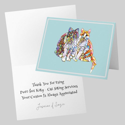 Mosaic Cats  Thank You For Your Custom Turquoise Note Card