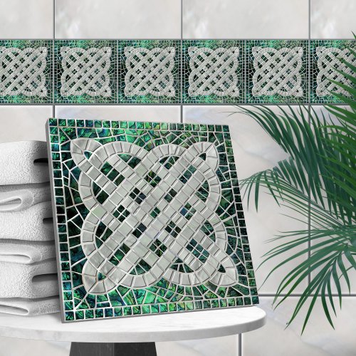 Mosaic Celtic knot _ Abalone Shell and Pearl Ceramic Tile