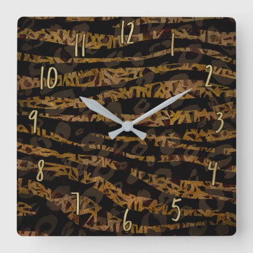 Mosaic Chic Elegant Safari Glam Jungle Print Square Wall Clock