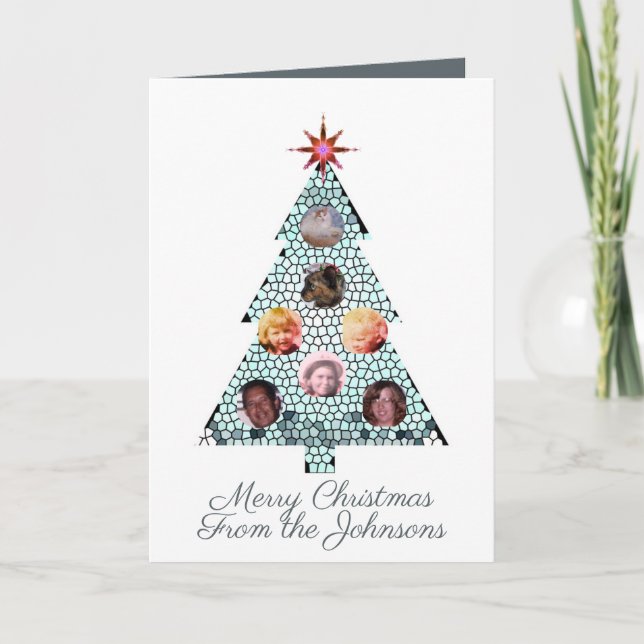 Mosaic Christmas Tree Photos Folded Holiday Card (Front)