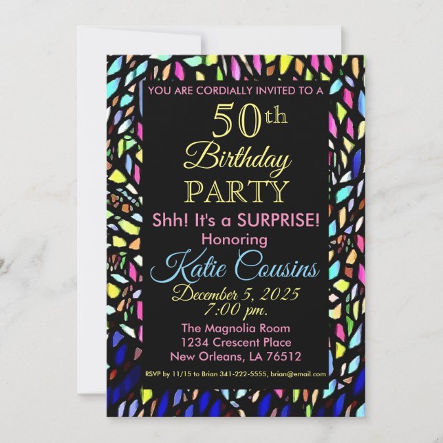 Mosaic Colorful & Fun 50th Birthday Invitation (Front)