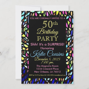 Mosaic Colorful & Fun 50th Birthday Invitation