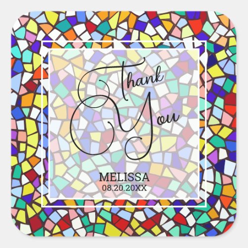 Mosaic Colorful  Fun Thank You Square Sticker