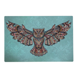 Mosaic colorful Owl with turquoise background Placemat
