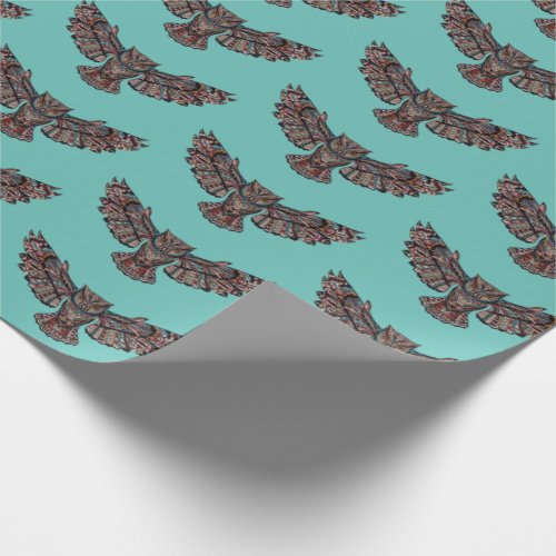 Mosaic colorful Owl with turquoise background Wrapping Paper