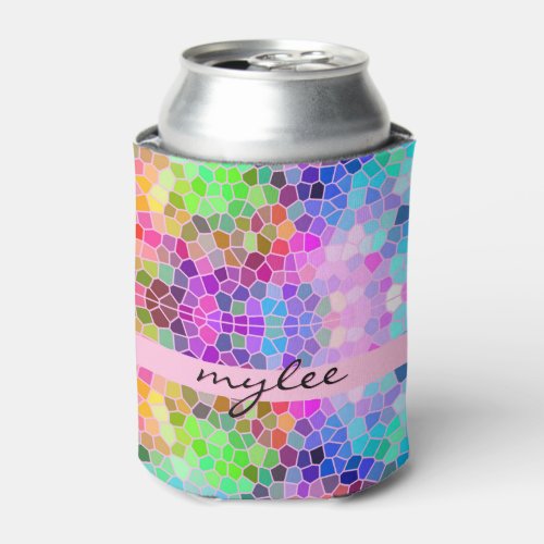 Mosaic Colorful Rainbow Pink Blue Abstract Funky Can Cooler