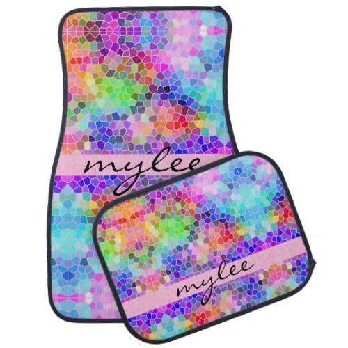 Mosaic Colorful Rainbow Pink Blue Abstract Funky Car Floor Mat