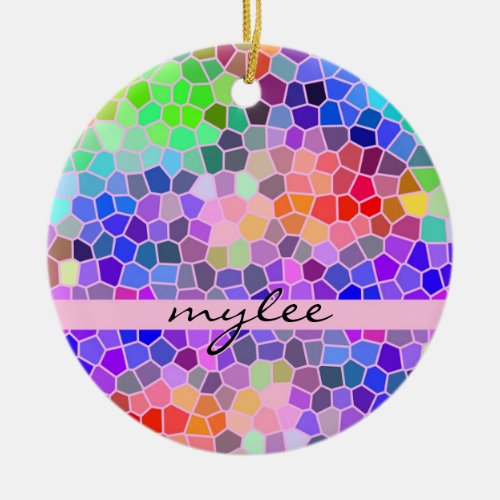 Mosaic Colorful Rainbow Pink Blue Abstract Funky Ceramic Ornament