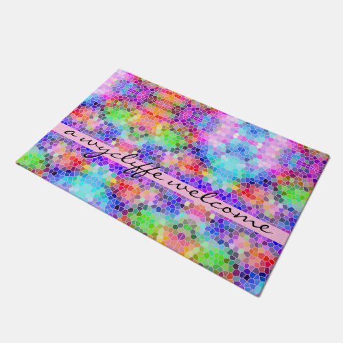 Mosaic Colorful Rainbow Pink Blue Abstract Funky Doormat