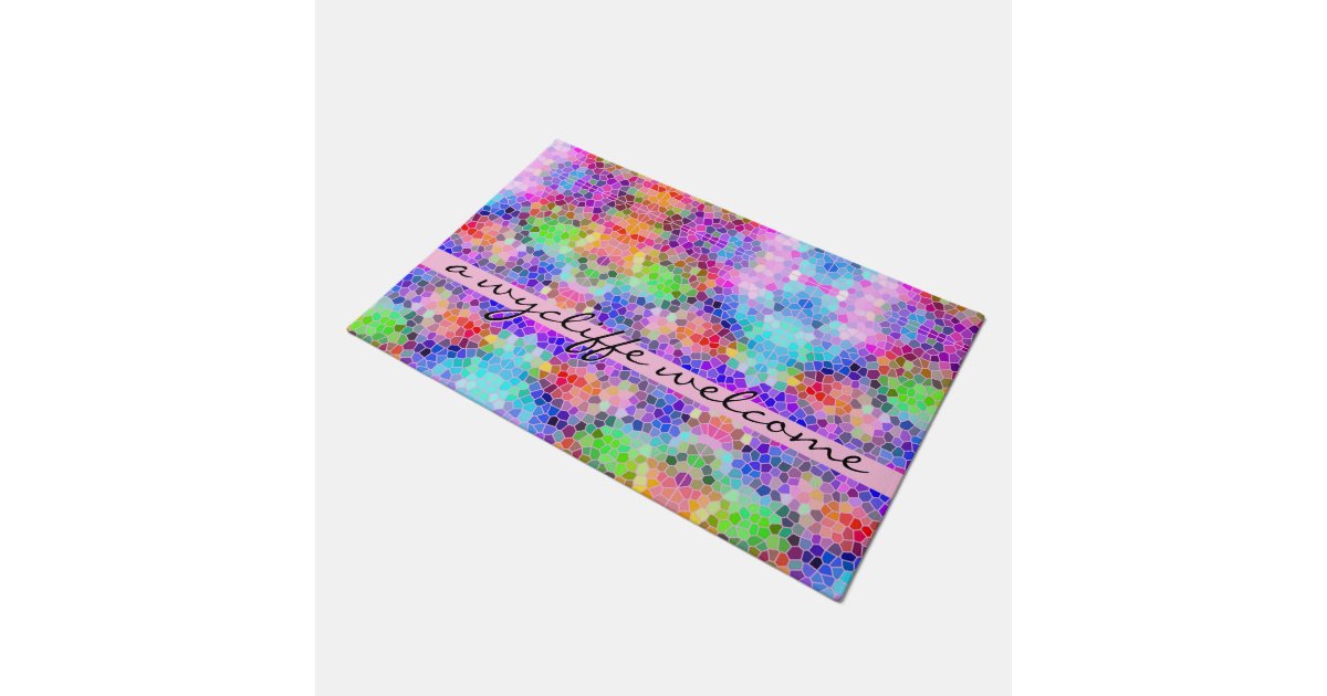 Mosaic Colorful Rainbow Pink Blue Abstract Funky Doormat | Zazzle