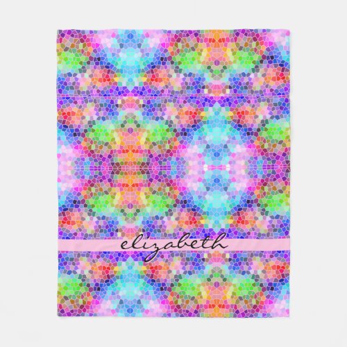 Mosaic Colorful Rainbow Pink Blue Abstract Funky Fleece Blanket