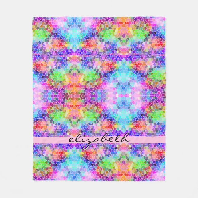 Mosaic Colorful Rainbow Pink Blue Abstract Funky Fleece Blanket (Front)