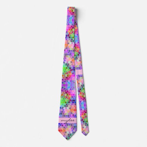 Mosaic Colorful Rainbow Pink Blue Abstract Funky Neck Tie