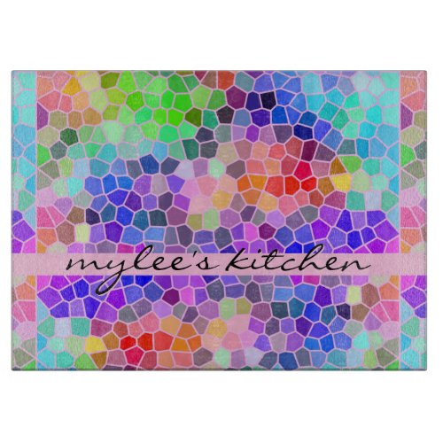 Mosaic Colorful Rainbow Pink Monogram Abstract Cutting Board