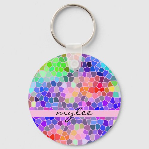 Mosaic Colorful Rainbow Pink Monogram Abstract Keychain