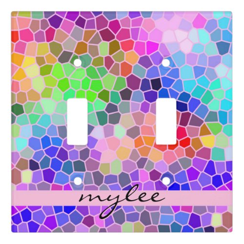 Mosaic Colorful Rainbow Pink Monogram Abstract Light Switch Cover