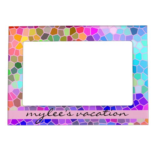 Mosaic Colorful Rainbow Pink Monogram Abstract Magnetic Frame