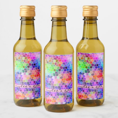 Mosaic Colorful Rainbow Pink Monogram Abstract Wine Label Mosaic Colorful Rainbow Pink Monogram Abstract Wine Label