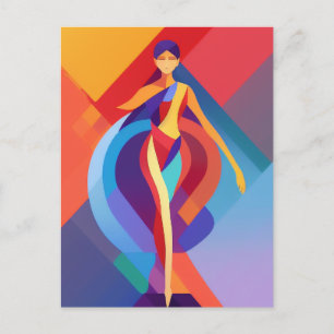 Mosaic, colorful woman, vector design postcard