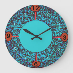 Mosaic Design Green Aqua Red/Brown Kitchen Clock
