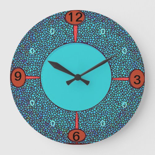 Mosaic Design Green Aqua RedBrown Kitchen Clock