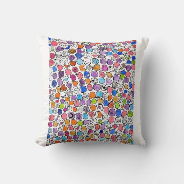 Mosaic Doodle Pattern with Whimsical Symbols Throw Pillow (Front)