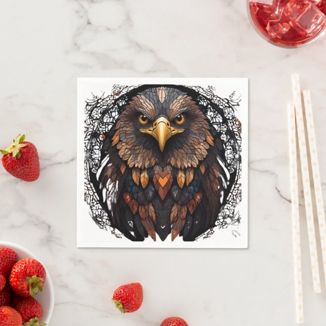 Mosaic Eagle Portrait Round Pillow Napkins (Insitu)