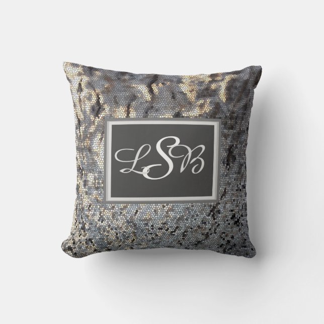 Mosaic Earth Tone Abstract Tiled Pattern Monogram Throw Pillow (Front)