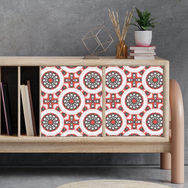 Mosaic Ethnic Geometric Red Gray Black & White Tissue Paper (Creator Uploaded)