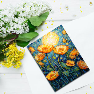 Mosaic Field of Yellow Poppies Postcard