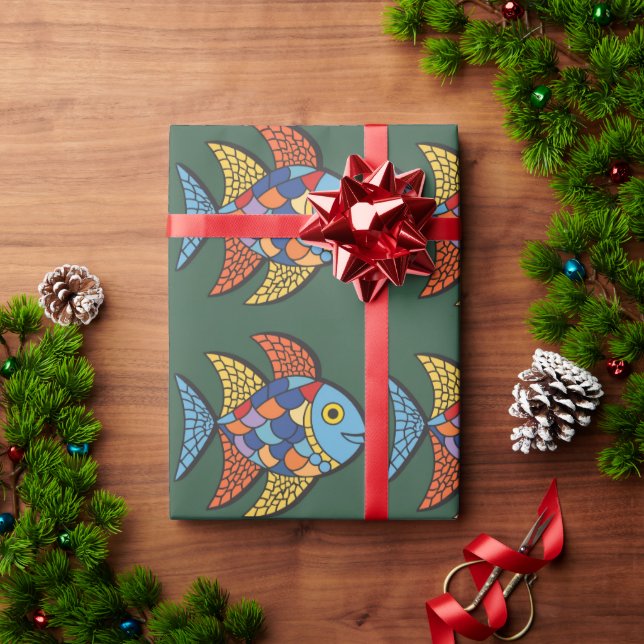 mosaic fish, Bright colors, aquarium Wrapping Paper (Holiday Gift)