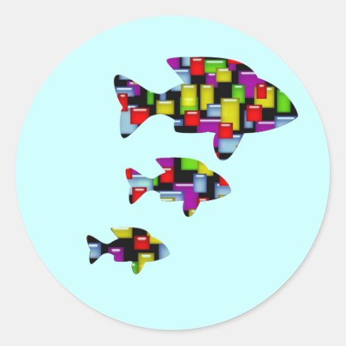 mosaic fish classic round sticker