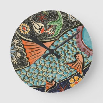 Mosaic Fish Fash Round Clock by jabcreations at Zazzle