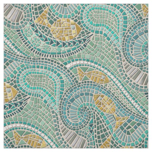 mosaic fish mint fabric
