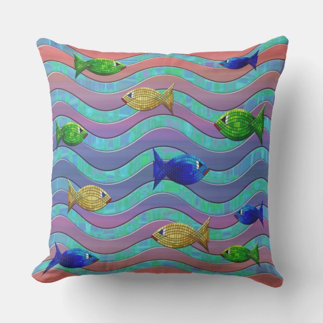 mosaic fish outdoor pillow (Front)