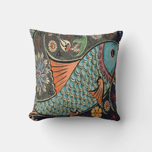 Mosaic fish pet throw pillow (Front)