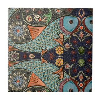 Mosaic Fish Teal / Turquoise Modern Pattern Unique Ceramic Tile