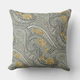 mosaic fish throw pillow