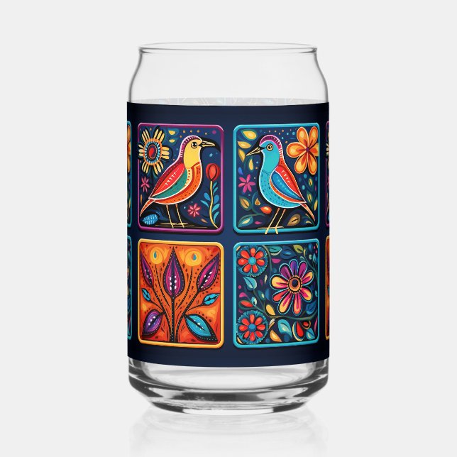 Mosaic Floral Bird mix Can Glass (Front)