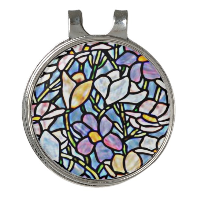 Mosaic Floral Tiles Golf Hat Clip (Front)