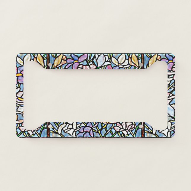 Mosaic Floral Tiles License Plate Frame (Front)