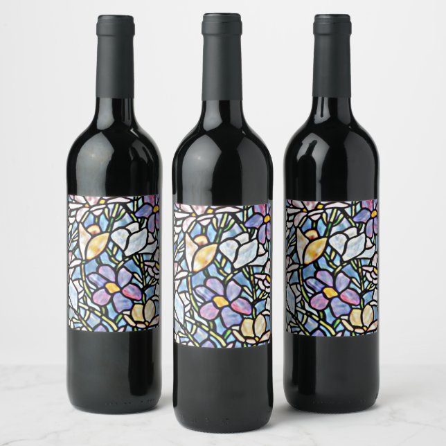Mosaic Floral Tiles Wine Label (Bottles)