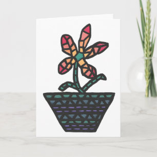 Mosaic flower in red and orange, greeting cards