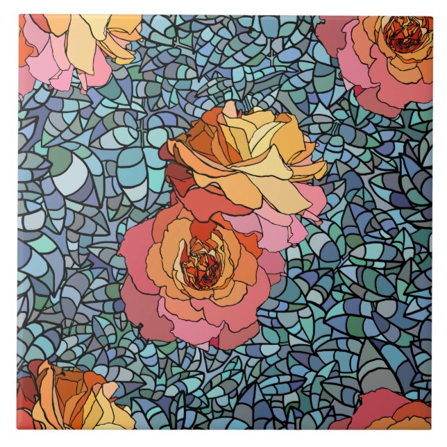 mosaic flowers ceramic tile (Front)