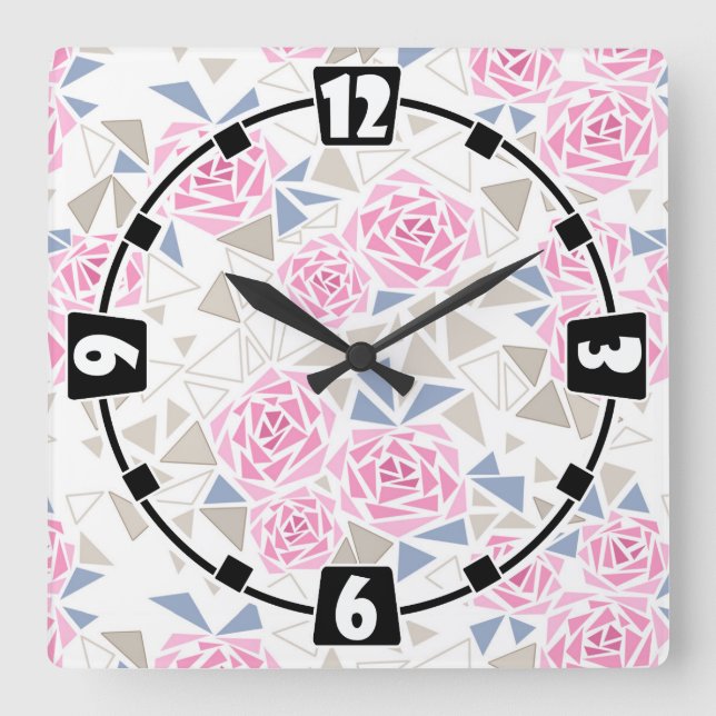 Mosaic, flowers square wall clock (Front)