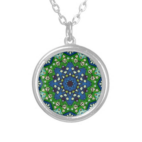 Mosaic Fractal Art Retro Mandala Silver Plated Necklace